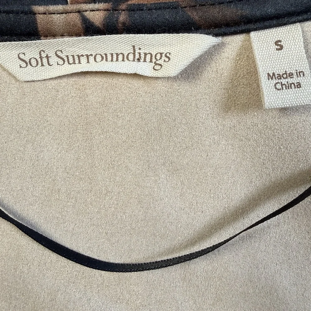Soft Surroundings Draped Shape Faux Suede Open Front‎ Jacket Botanical Floral S
